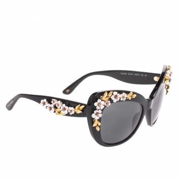Pre Owned Dolce & Gabbana Black DG 4230 Floral Embellished Cat Eye Sunglasses