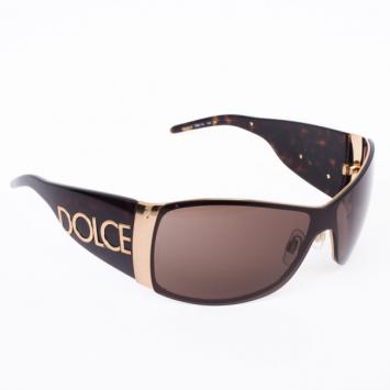 Pre Owned Dolce and Gabbana Brown Tortoise Frame Shield Women Sunglasses