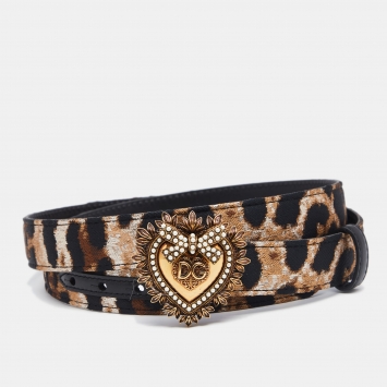 Pre Owned Dolce & Gabbana Brown/Black Leopard Print Fabric Devotion Belt 95CM