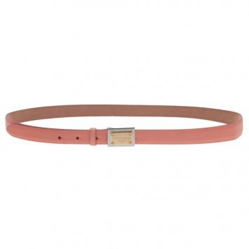Pre Owned Dolce and Gabbana Pink Leather Plaque Skinny Belt 95CM