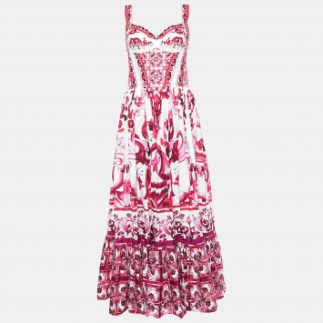 Pre Owned Dolce & Gabbana Pink Majolica Printed Cotton Maxi Dress M
