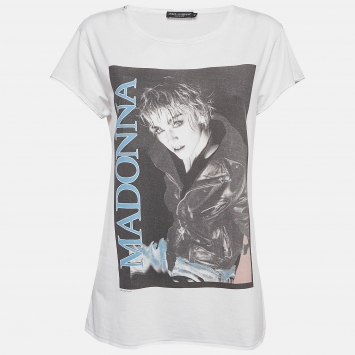 مملوكة مسبقًا Dolce & Gabbana White Madonna Printed Cotton Knit T-Shirt M