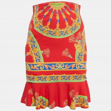 Pre Owned Dolce & Gabbana Red Printed Crepe High Waist Mini Skirt S