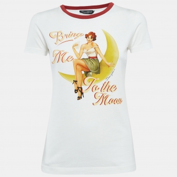 Pre Owned Dolce & Gabbana White Bring Me To The Moon Jersey T-Shirt S