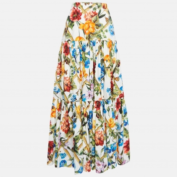 Pre Owned Dolce & Gabbana Multicolor Floral Bamboo Print Tiered Maxi Skirt M