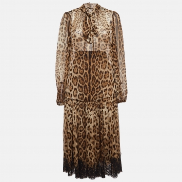 Pre Owned Dolce & Gabbana Brown Animal Print Skirt and Top Set M