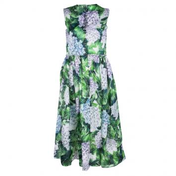 Pre Owned Dolce And Gabbana Hydrangea Printed Silk Sleeveless Midi Dress S
