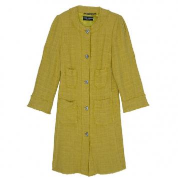 Pre Owned Dolce and Gabbana Yellow Tweed Coat M