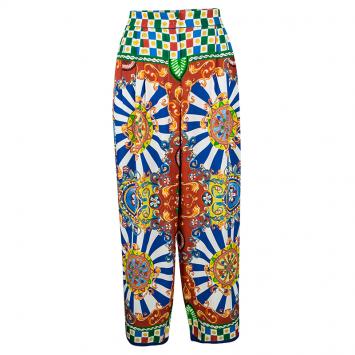 Pre Owned Dolce and Gabbana Multicolor Carretto Printed Silk Culottes M