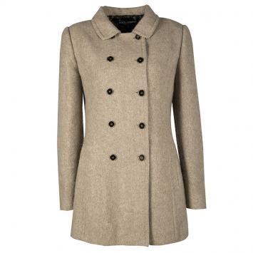 Pre Owned Dolce and Gabbana Beige Mohair Alpaca Blend Double Breasted Overcoat S