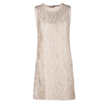 Pre Owned Dolce and Gabbana Beige Floral Lace Sleeveless Dress S