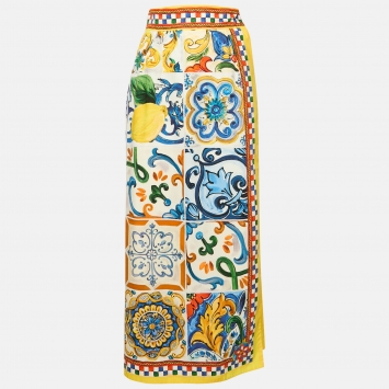 Pre Owned Dolce & Gabbana Multicolor Majolica Print Cotton Long Skirt S