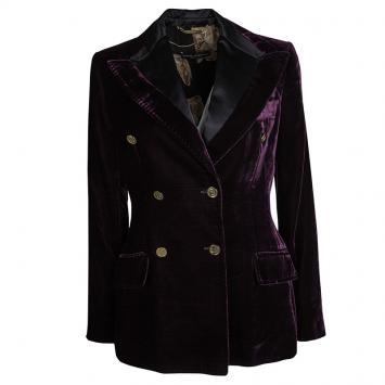 Pre Owned Dolce and Gabbana Purple Velvet Double Breasted Blazer S