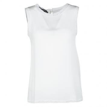 Pre Owned Dolce and Gabbana White Silk Lace Trim Sleeveless Top S