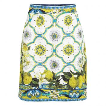 Pre Owned Dolce and Gabbana Multicolor Lemon Printed Embossed Jacquard Skirt M