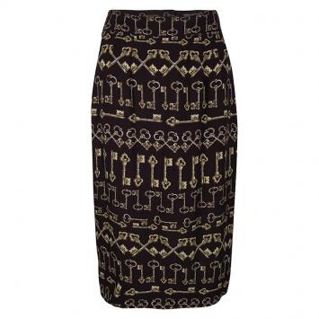 Pre Owned Dolce and Gabbana Brown Key Print High Waist Skirt S