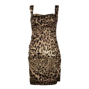 Pre Owned Dolce And Gabbana Leopard Print Ruched Sleeveless Dress M