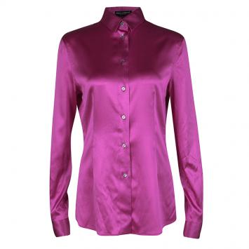 Pre Owned Dolce and Gabbana Pink Silk Long Sleeve Button Front Shirt M