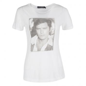Pre Owned Dolce and Gabbana White Alain Delon Print Short Sleeve T-Shirt S