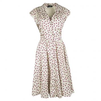 Pre Owned Dolce and Gabbana Beige Polka Dotted Silk Button Front Dress L
