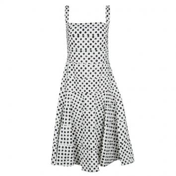 Pre Owned Dolce and Gabbana Monochrome Polka Dotted Sleeveless Cotton Dress L
