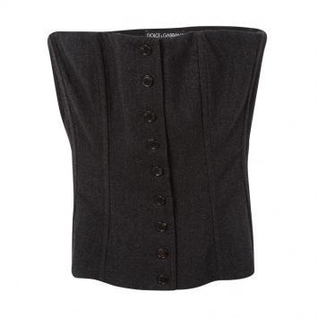 Pre Owned Dolce and Gabbana Dark Grey Herringbone Wool Button Front Corset S