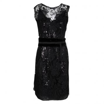 Pre Owned Dolce and Gabbana Black Sequined Floral Lace Sleeveless Dress M