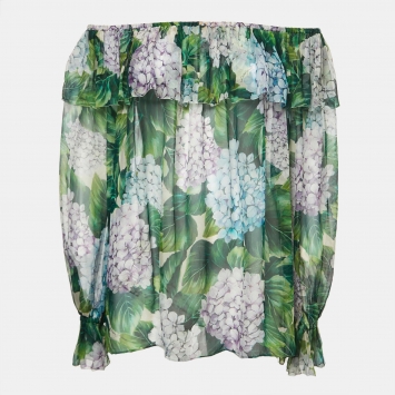 Pre Owned Dolce & Gabbana Green Floral Print Silk Blouse S