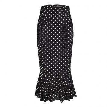 مملوكة مسبقًا Dolce & Gabbana Monochrome Polka Dot Ruffle Bottom Silk Skirt S