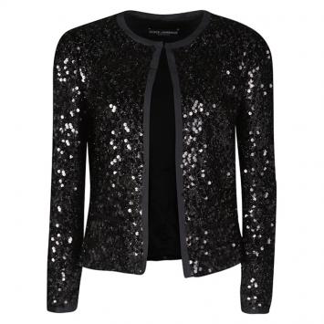 Pre Owned Dolce and Gabbana Black Sequin Embellished Box Jacket S