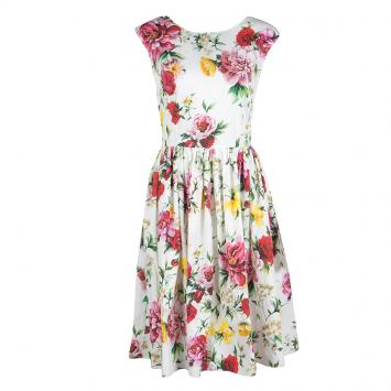 Pre Owned Dolce and Gabbana Floral Printed Cotton Midi Dress M