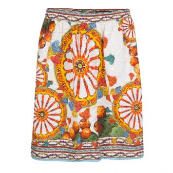 Pre Owned Dolce and Gabbana Sicilian Print Embossed jacquard Gathered Skirt M 