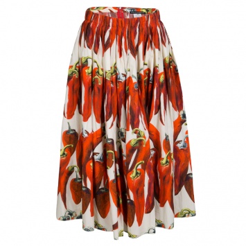 Pre Owned Dolce and Gabbana Chili Pepper Print Gathered Cotton Poplin Midi Skirt M