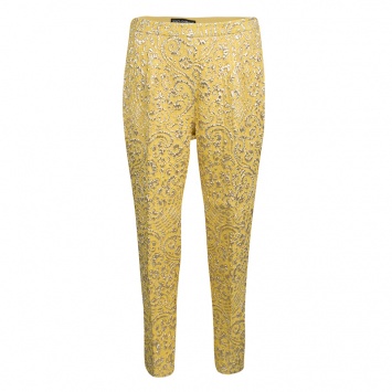 Pre Owned Dolce and Gabbana Yellow Lurex Floral Jacquard Cropped Pants M