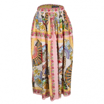 Pre Owned Dolce and Gabbana Multicolor Flamenco Printed Cotton Gathered Midi Skirt M