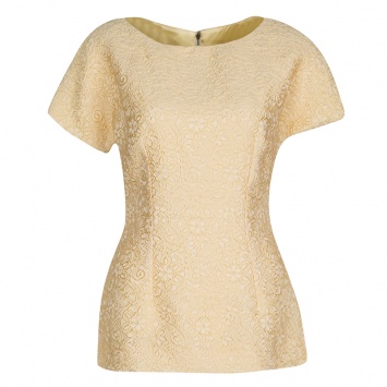 Pre Owned Dolce and Gabbana Ochre Yellow Embossed Jacquard Fitted Top S