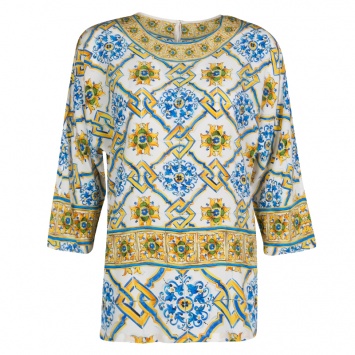 Pre Owned Dolce and Gabbana Majolica Print Dolman Sleeve Silk Top S