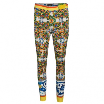 Pre Owned Dolce and Gabbana Multicolor Majolica Print Tapered Pants S