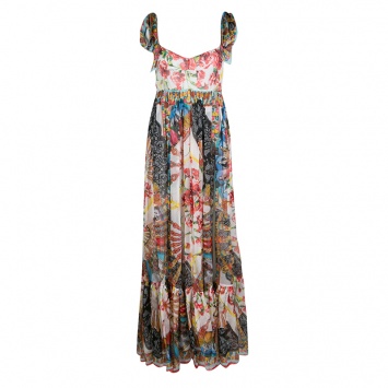 Pre Owned Dolce and Gabbana Multicolor Printed Silk Chiffon Empire Line Maxi Dress M 