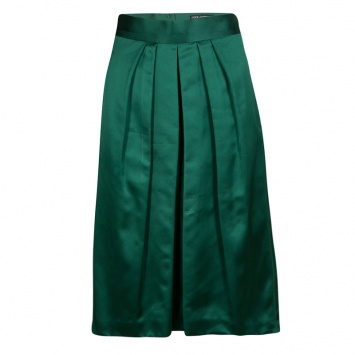 Pre Owned Dolce and Gabbana Green Pleated Satin Midi Skirt M
