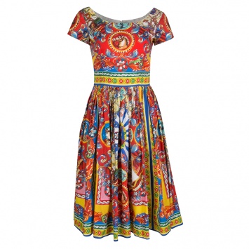 Pre Owned Dolce and Gabbana Teatro Dei Pupi Print Cotton Poplin Dress S