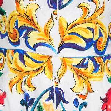Pre Owned Dolce and Gabbana Majolica Printed Silk Boat Neck Sheath Dress S