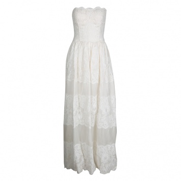 Pre Owned Dolce and Gabbana Cream Scalloped Floral Lace Strapless Gown S 