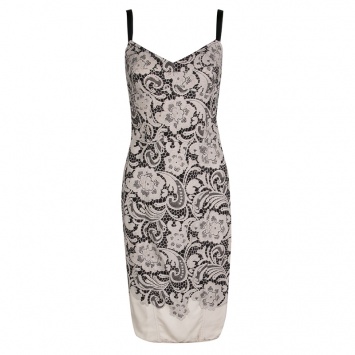 Pre Owned Dolce and Gabbana Black and Beige Floral Lace Print Sleeveless Bodycon Dress S