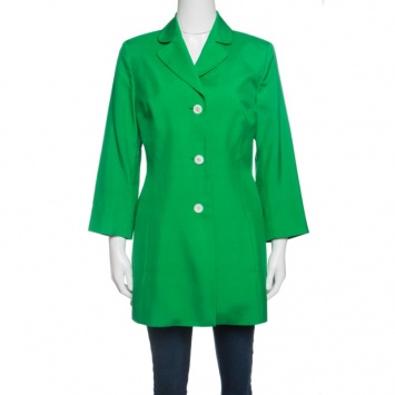 Pre Owned Dolce and Gabbana Green Silk Knit Coat M
