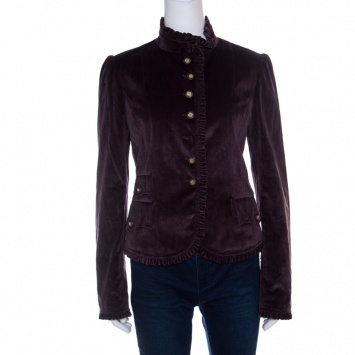 Pre Owned Dolce and Gabbana Purple Velvet Ruffled Trim Jacket M