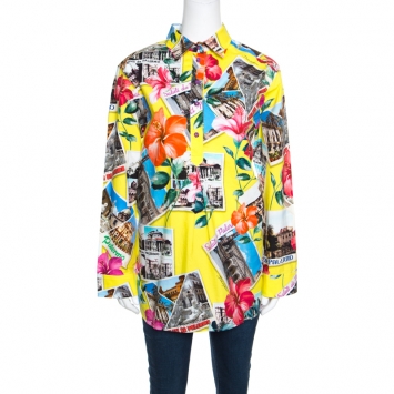 Pre Owned Dolce and Gabbana Saluti Da Palermo Printed Cotton Oversized Shirt M
