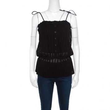 Pre Owned Dolce and Gabbana Black Crochet Knit Sheer Sleeveless Top S