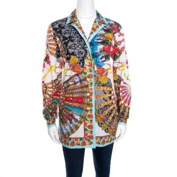 Pre Owned Dolce and Gabbana Multicolor Floral Fans Printed Cotton Poplin Shirt S