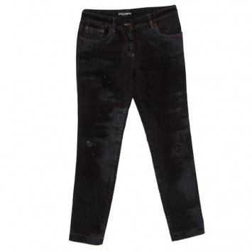 مملوكة مسبقًا Dolce and Gabbana Black and Grey Washed Effect Distressed Stretch Jeans S